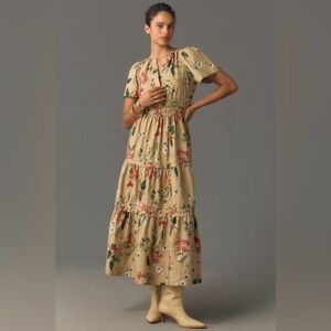 Anthropologie The Somerset Maxi Dress Cream Ruffled Tiered - Size Medium Petite